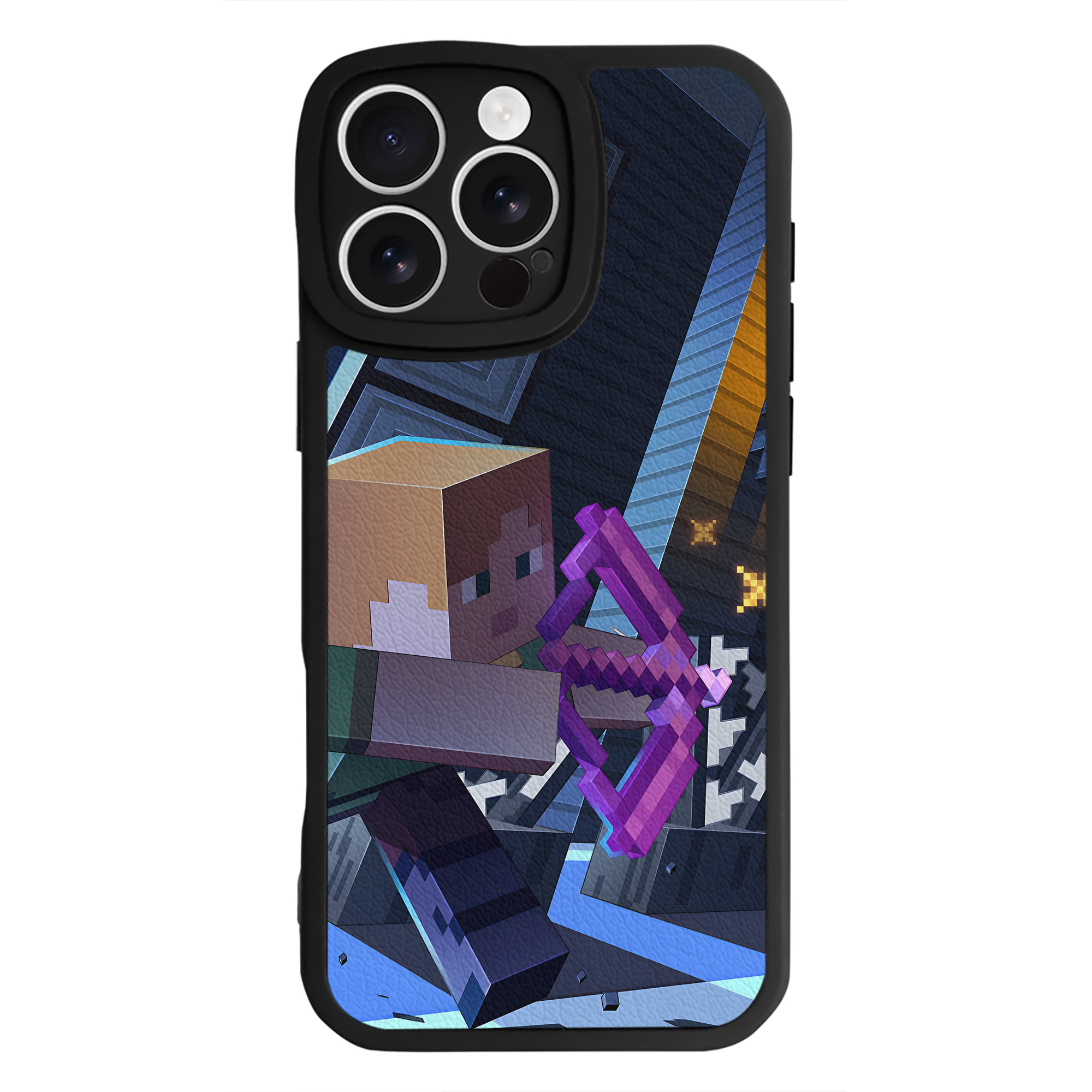 （画像用） マインクラフト ブロックの世界 Minecraft MC Block world 【iPhone 16シリーズ対応】シリコンスマホケース（レザー調） 材質：シリコン